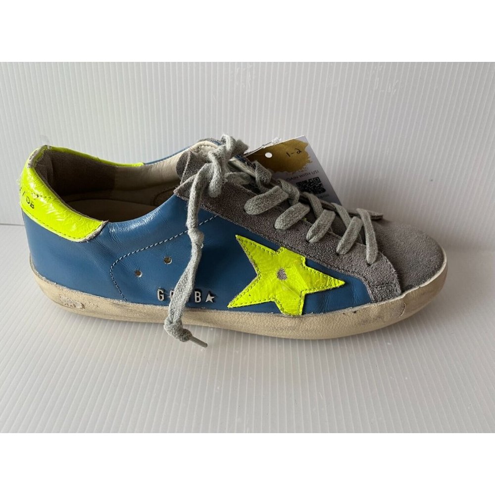 Golden Goose "Superstar" Blue, Gray & Yellow Sneakers, Size 6 (US) 36 (IT)